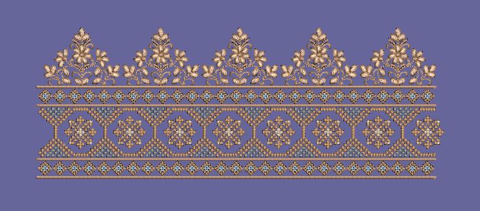 Floral Crest and Lattice Geometric Border Embroidery Design
