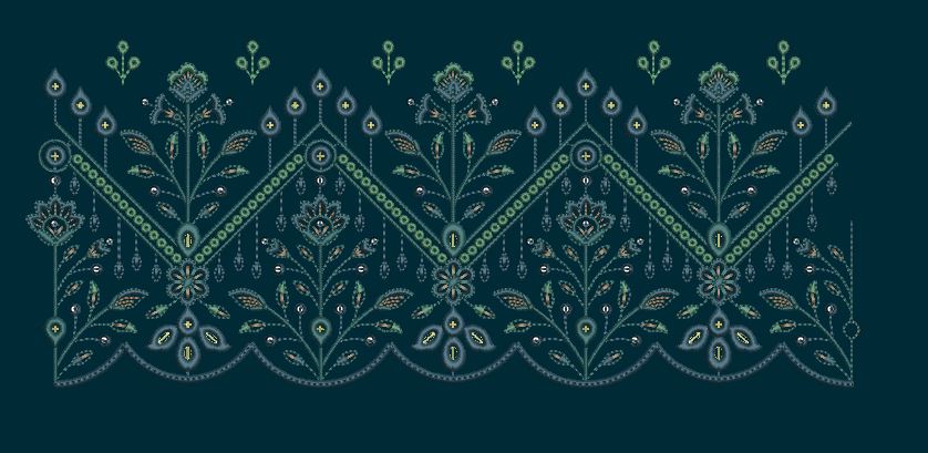 Ornate Chevron Peaks and Botanical Spire Embroidery Design