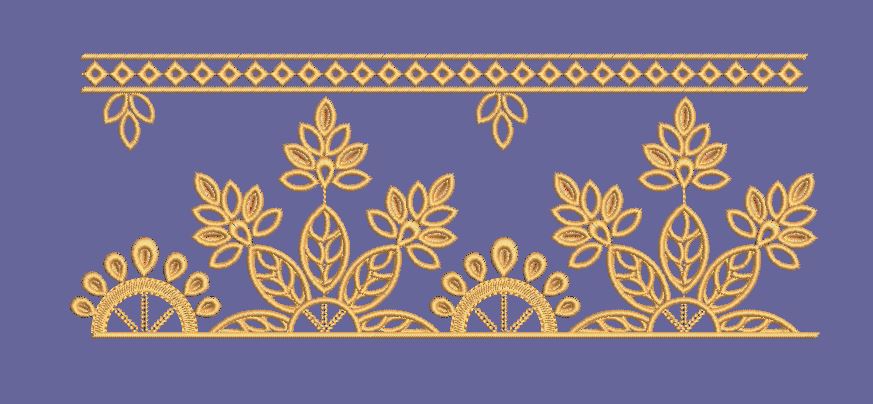 Geometric Leaf Motif Border Embroidery Design
