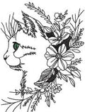 Cat With Flowers Embroidery Design