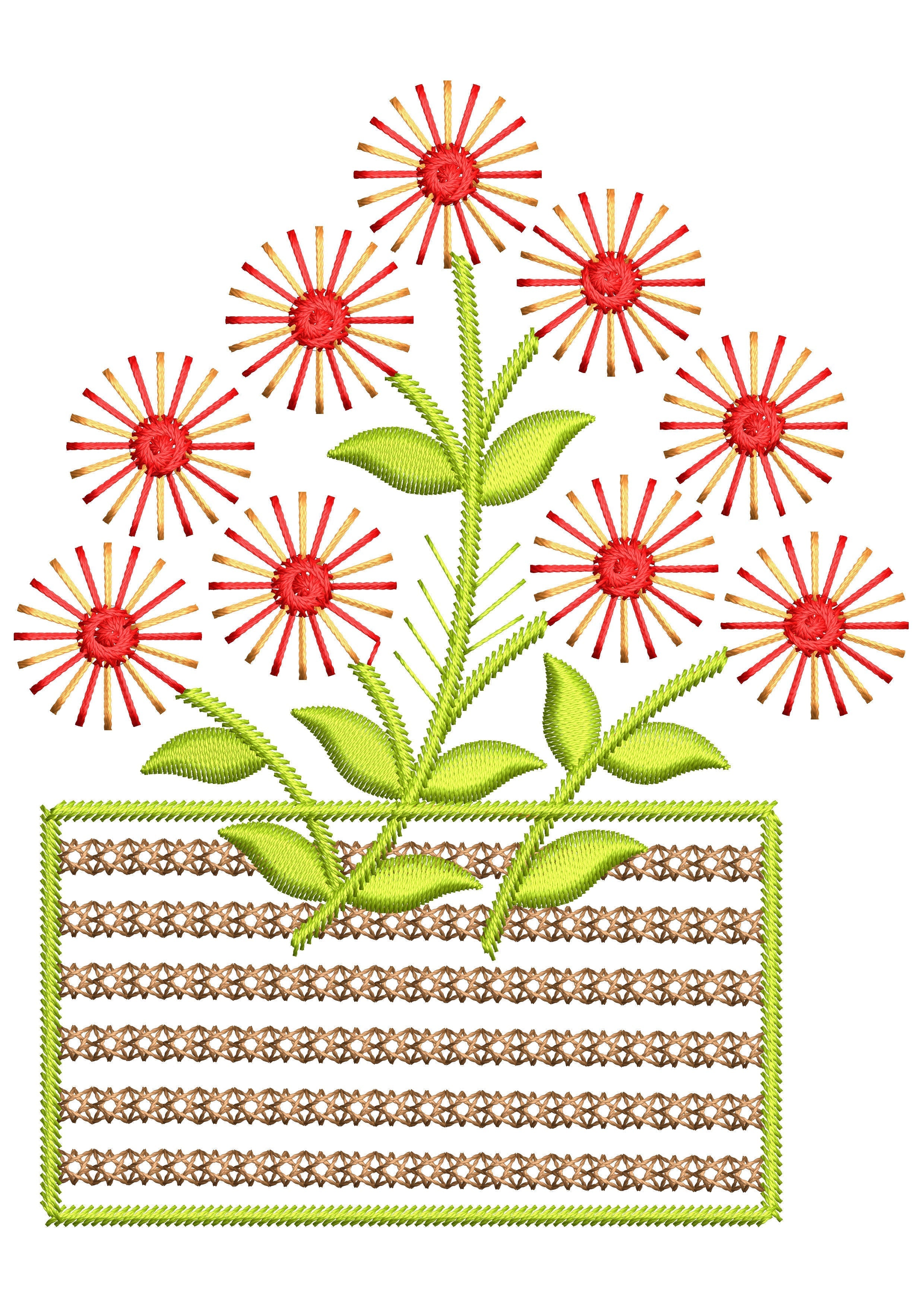 Flower Basket Embroidery Design