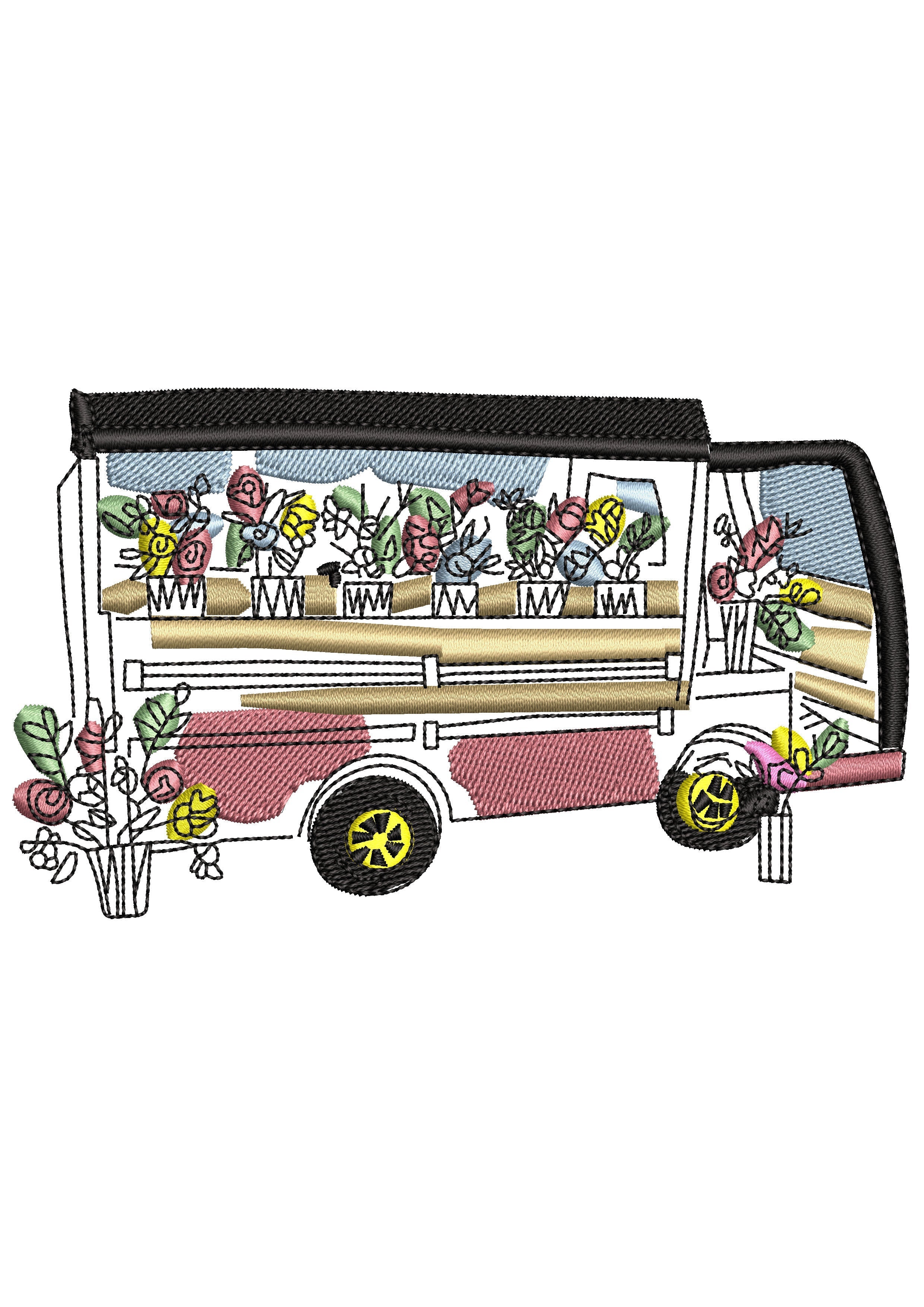 Truck of Flower Embroidery Design