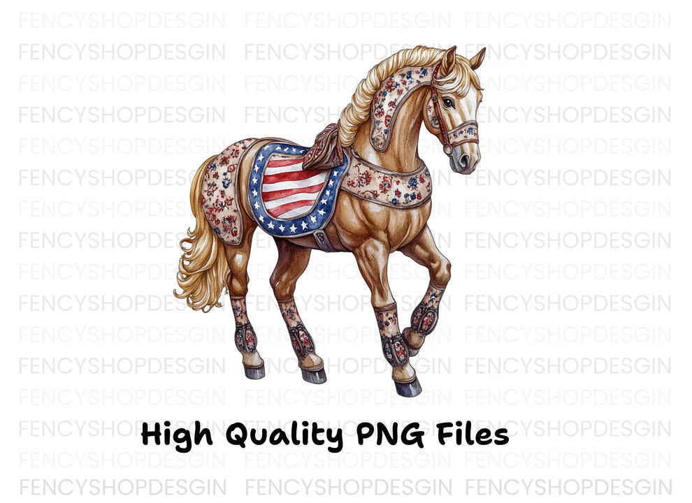 Trotting patriotic horse clipart digital product.
