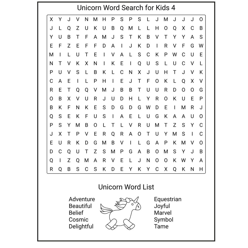 Unicorn Word Search for Kids