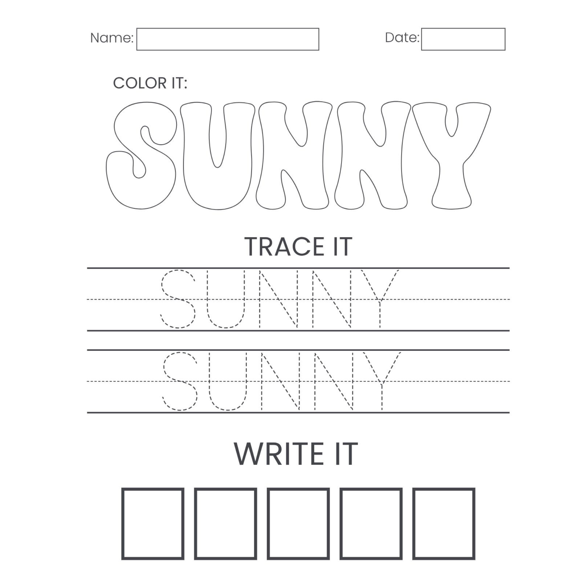 Weather Vocabulary Tracing Worksheets