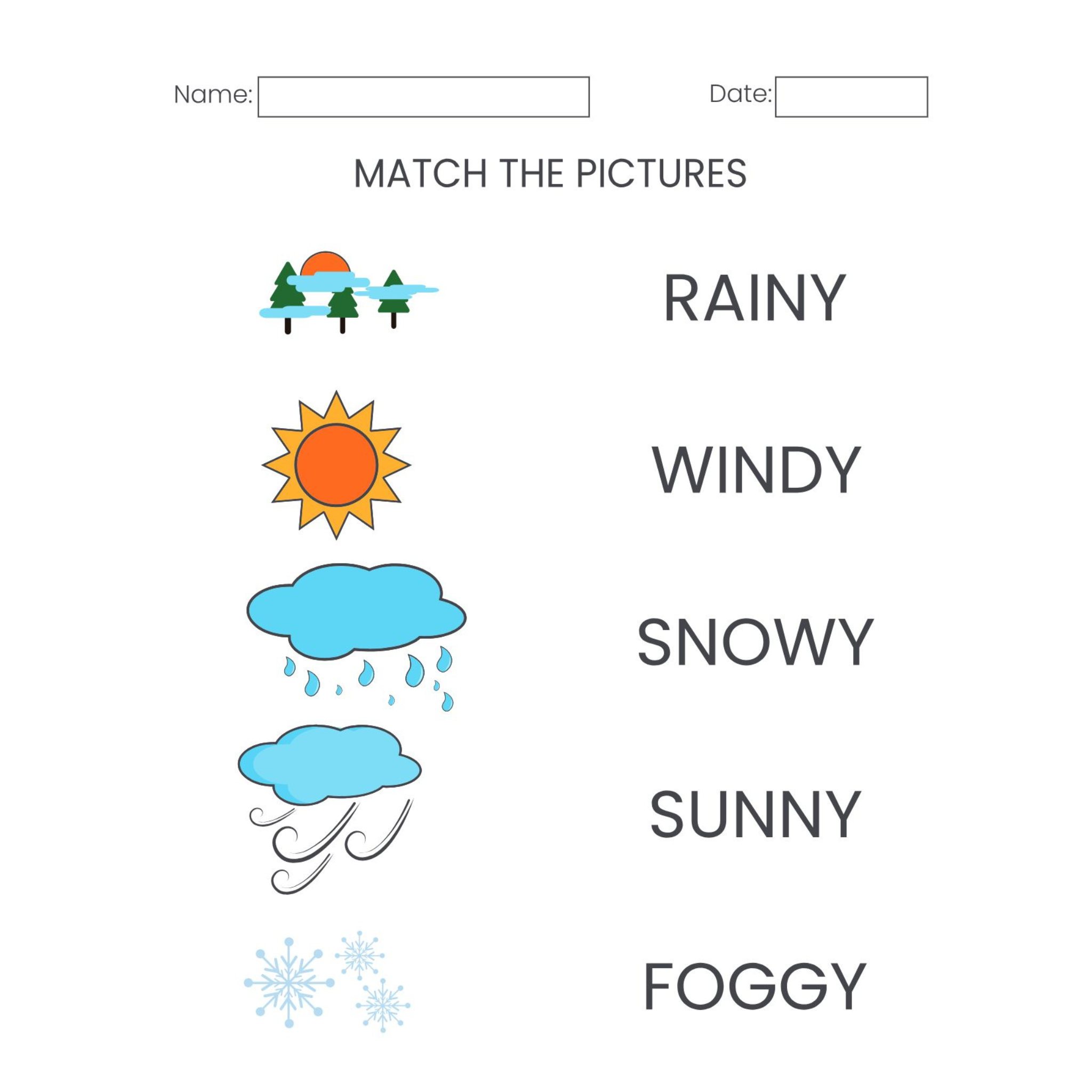 Weather Vocabulary Tracing Worksheets